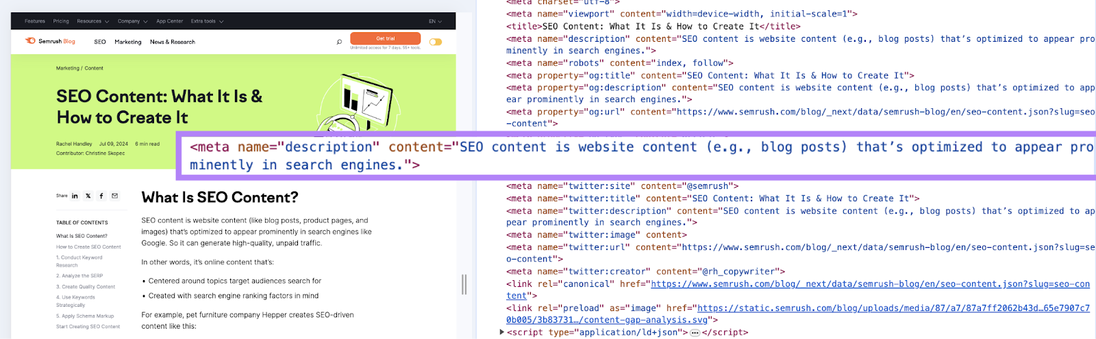 元描述 shown in a blog's source code