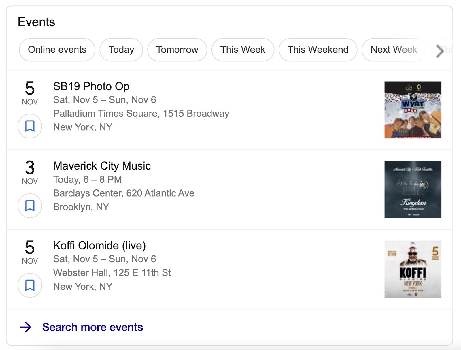 活动 results for “new york events near me” query