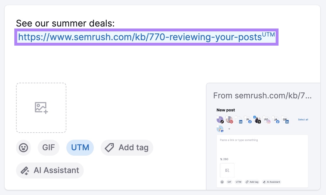 a URL on post made on 社交海报 with the UTM tag at the end