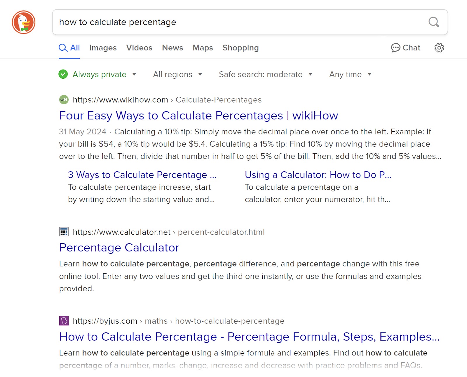 DuckDuckGo SERP for
