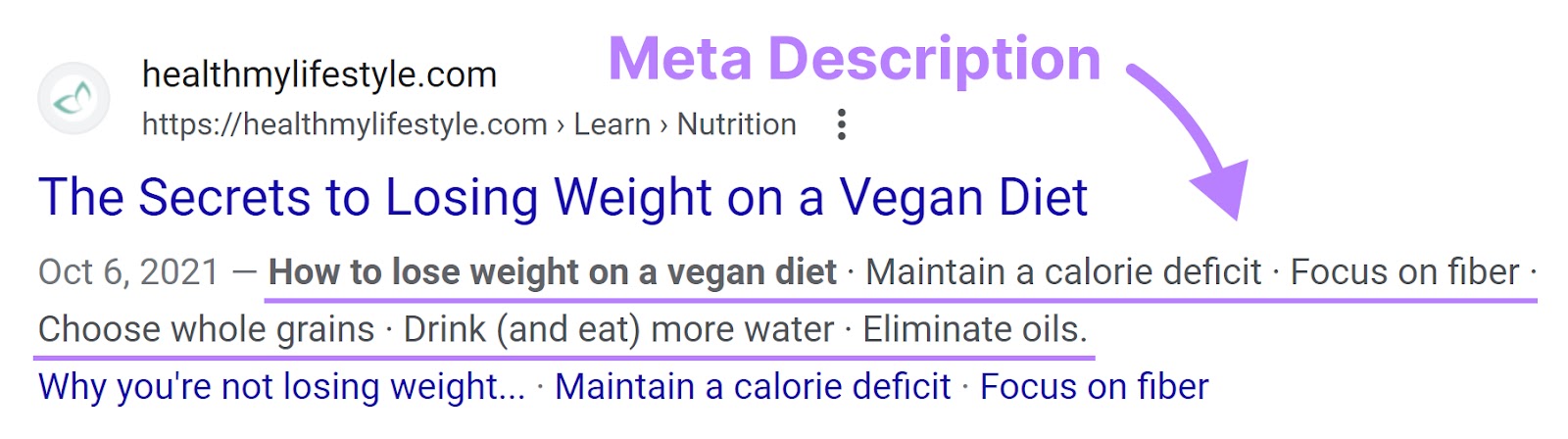 Meta description under