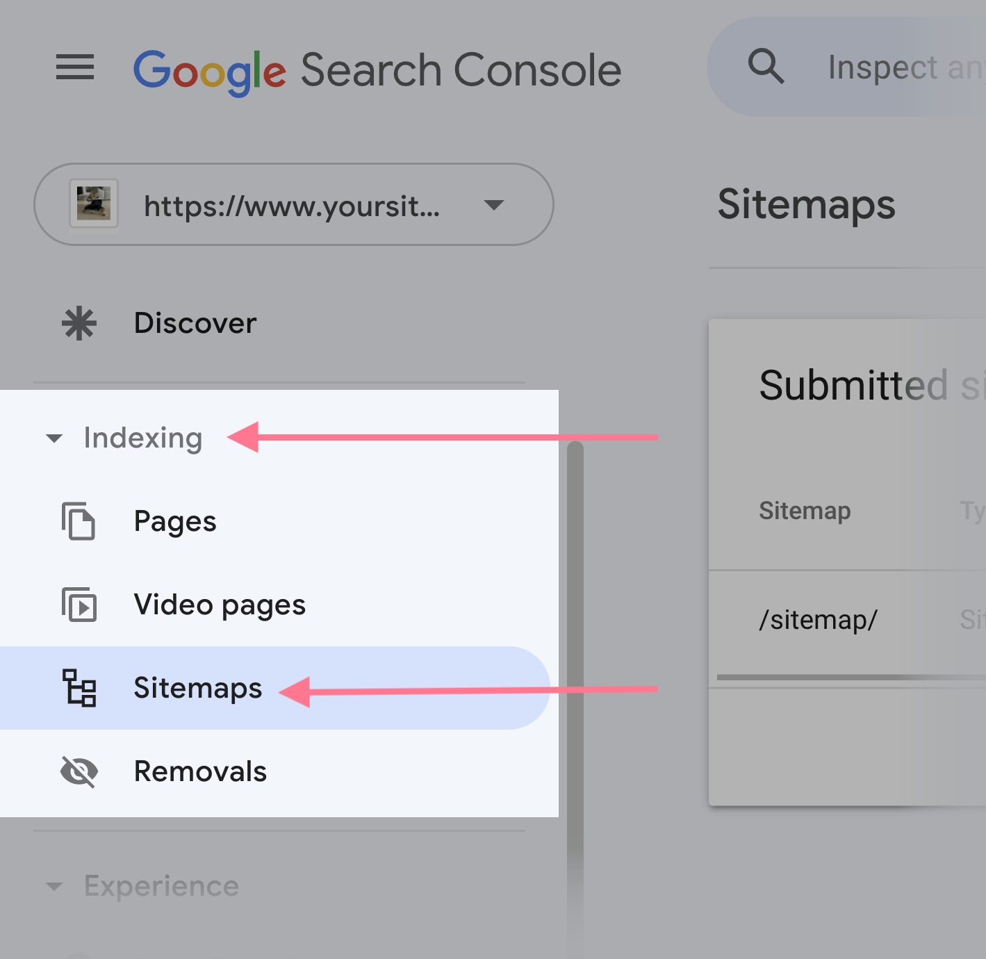 Navigation to 网站地图s in google search console