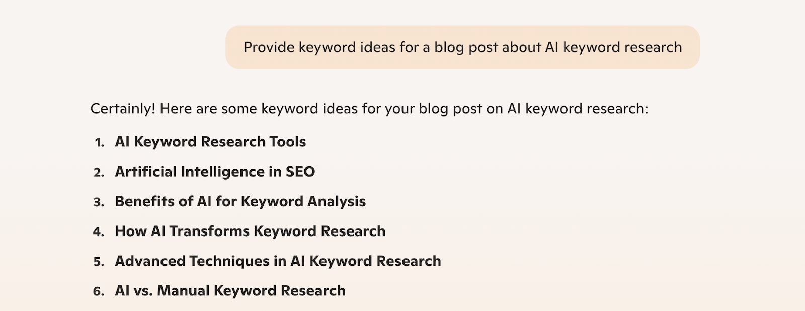 副驾驶 interface showing a prompt asking for keyword ideas for a blog post along with the response generated by the tool.