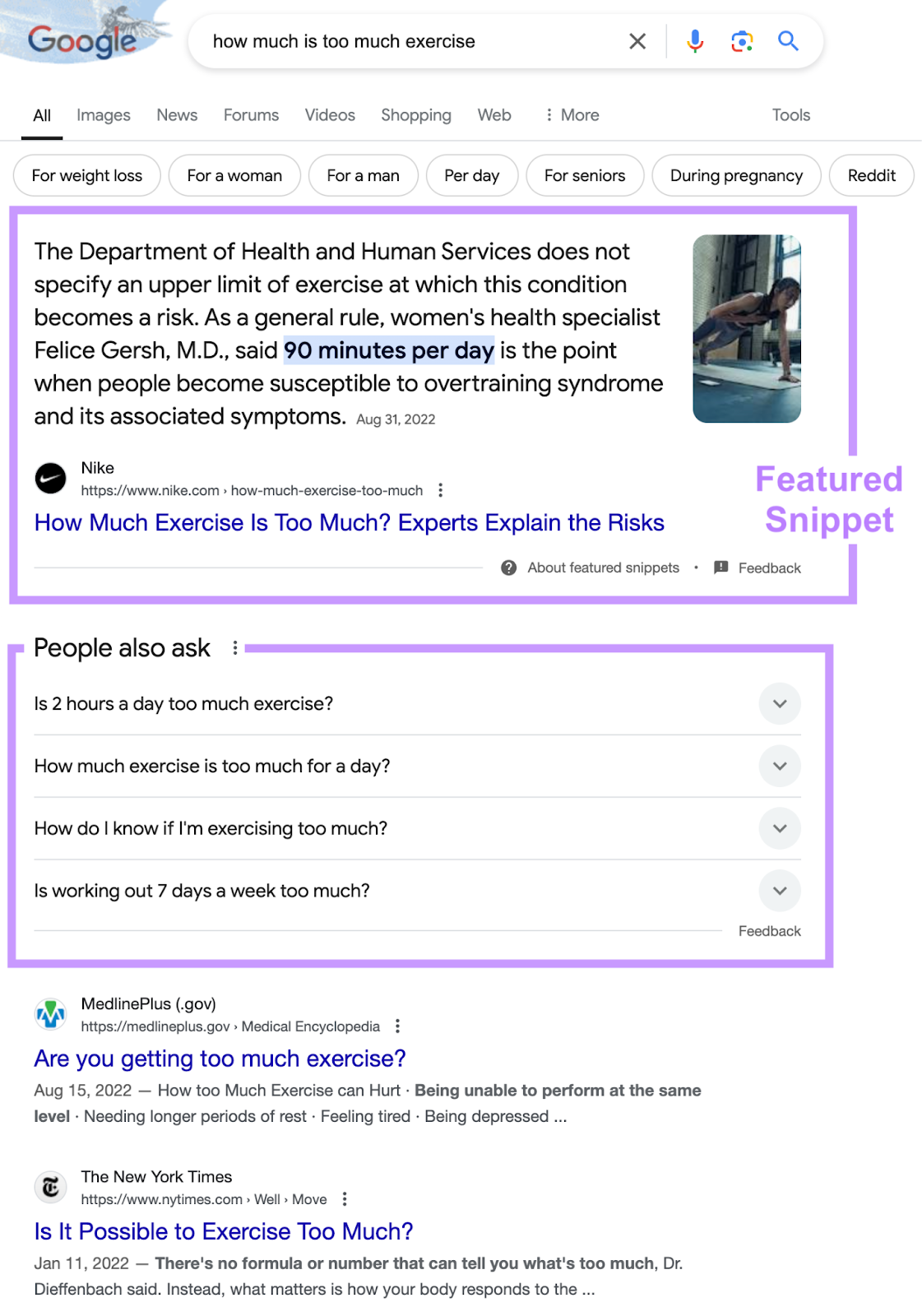 featured snippet and paa box highlighted above 该 organic results in 该 serp