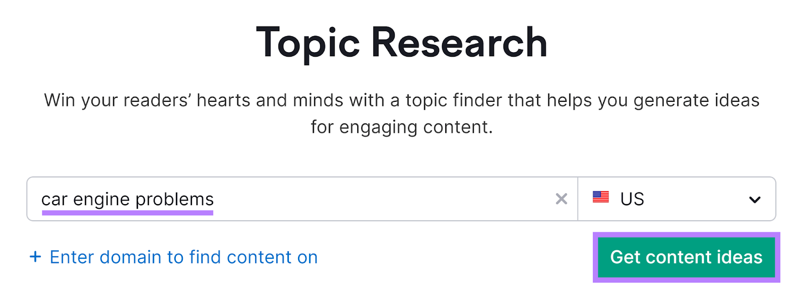课题研究 tool start with keyword in input field和'Get content ideas' highlighted.