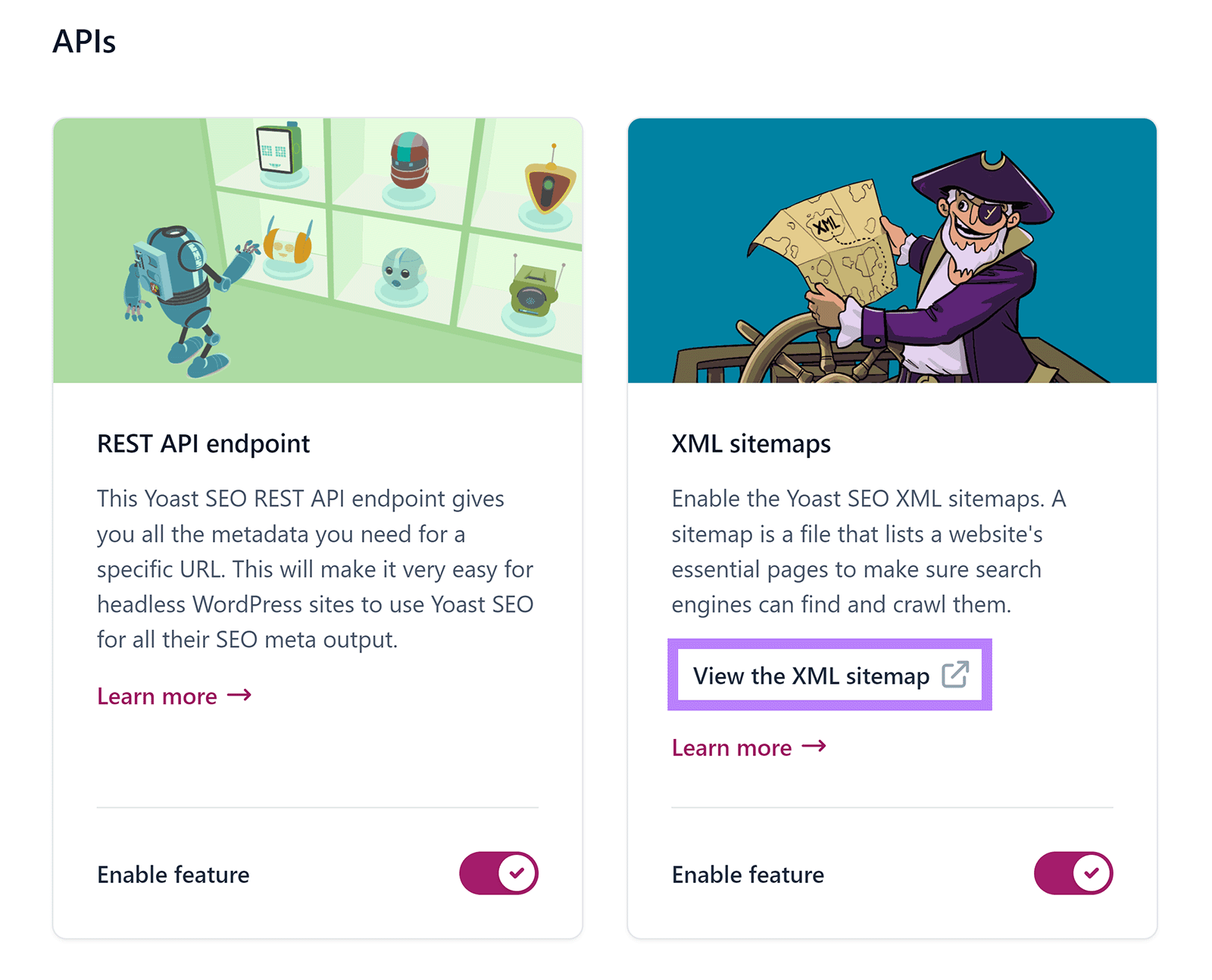 Yoast搜索引擎优化 plugin APIs settings section with 查看XML站点地图 button highlighted