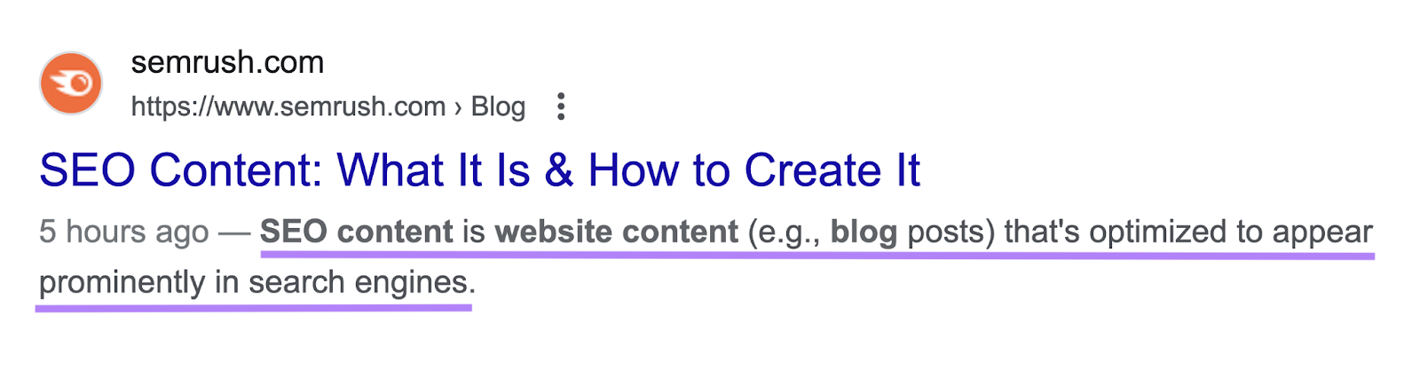 元描述 highlighted in a search result