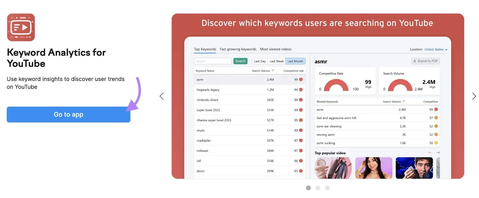 YouTube关键字分析 app opened和arrow pointing to 转到应用程序 button