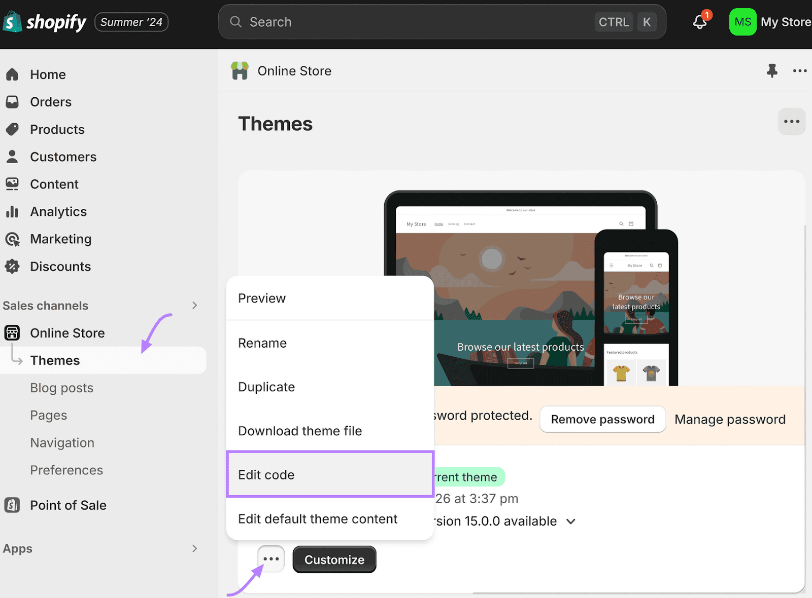 Shopify interface showing the 