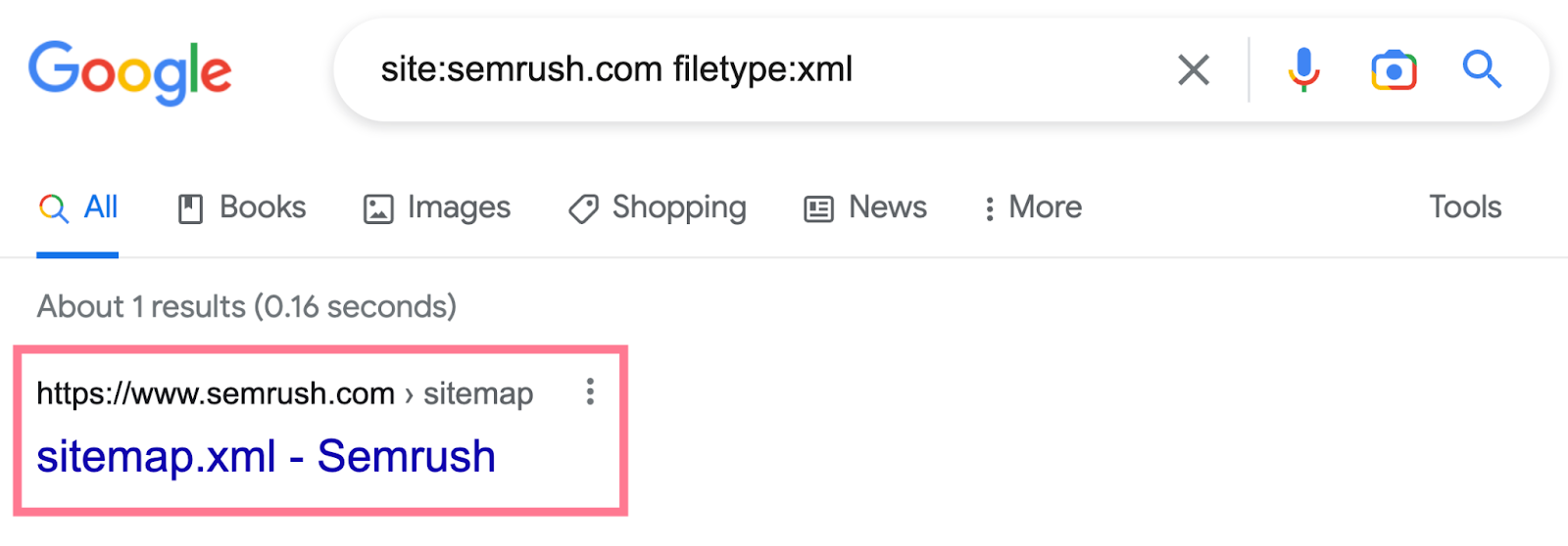 top search result is Semrush's 网站地图 as an xml