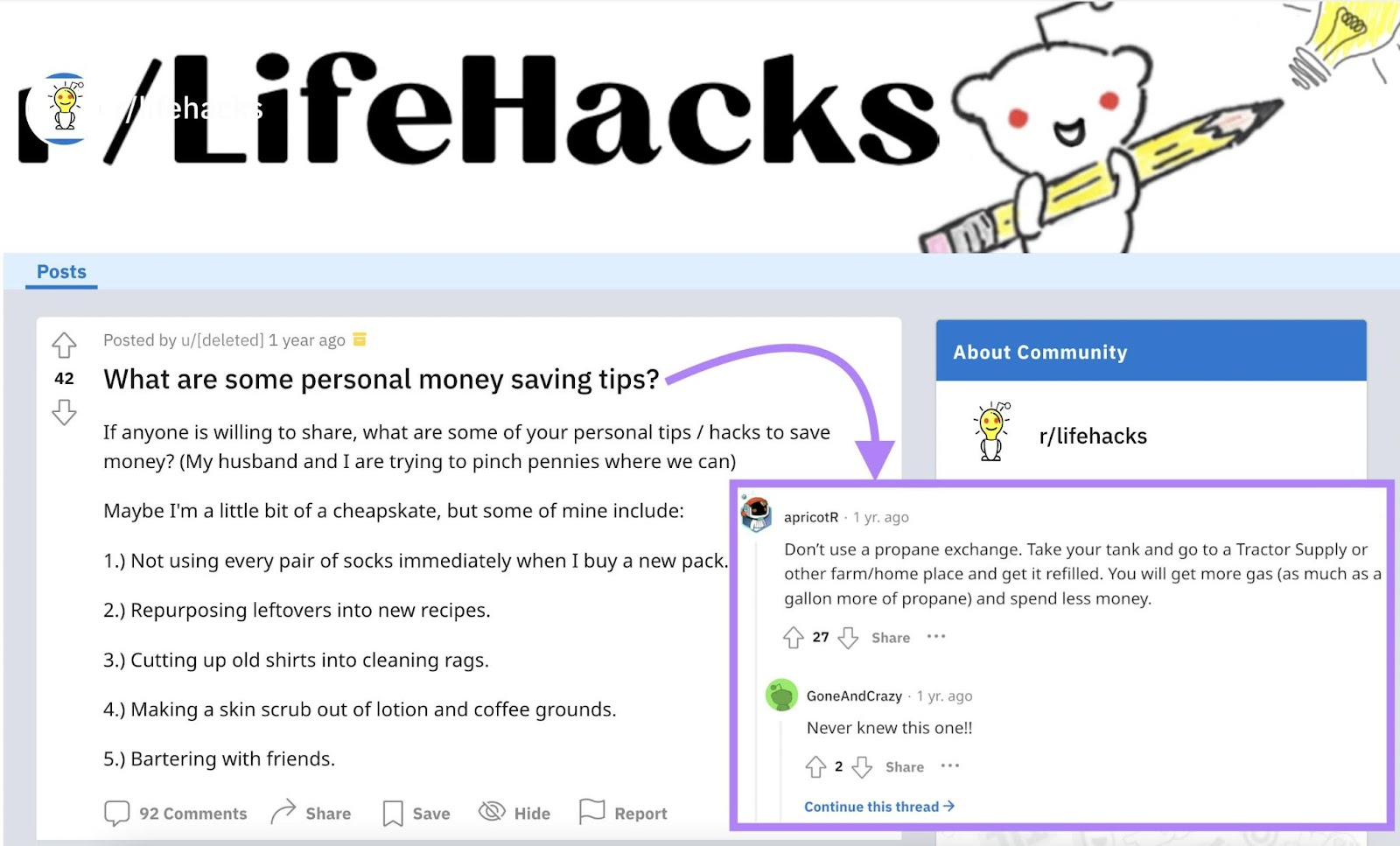 Reddit post about saving money includes real-life examples from peers, a不是her form of EEAT