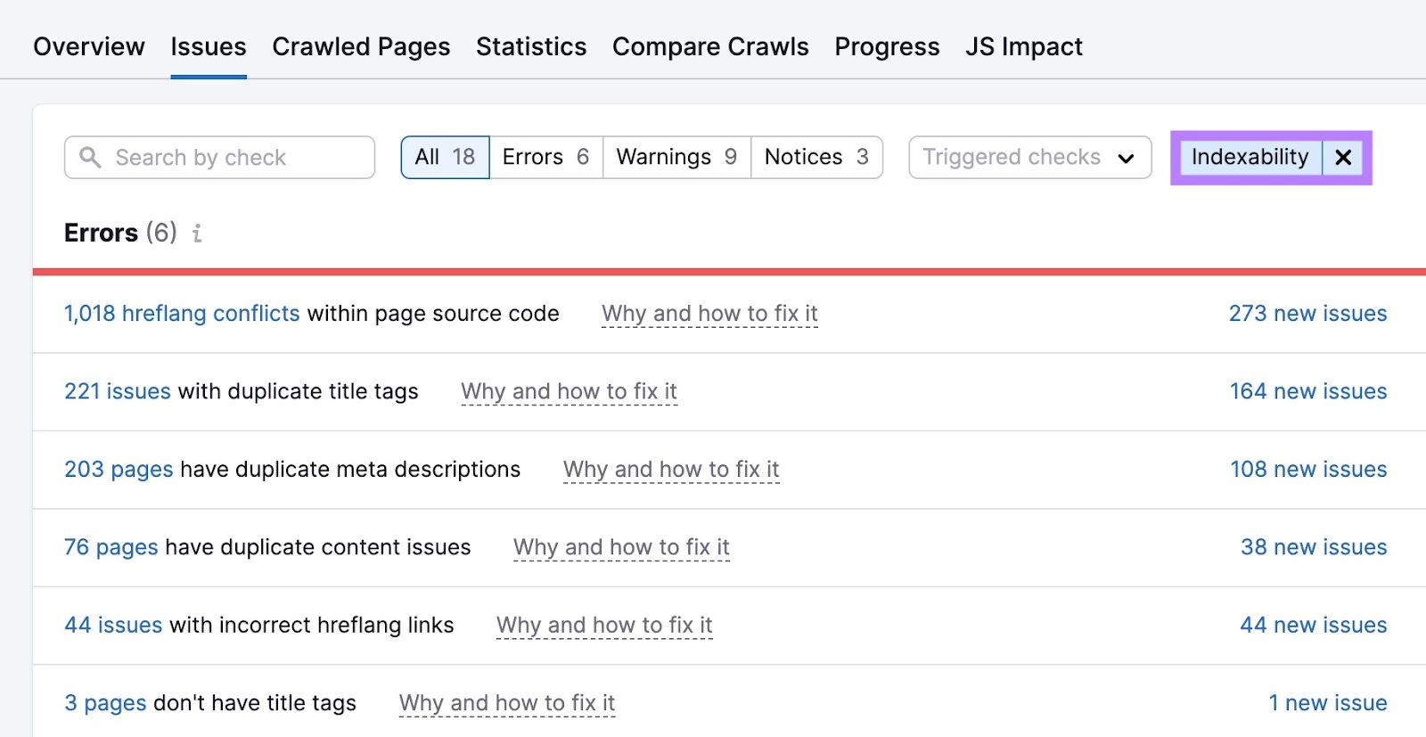 可索引性 issues on 现场审核 like hreflang conflicts within page source code, duplicate content issues, etc.