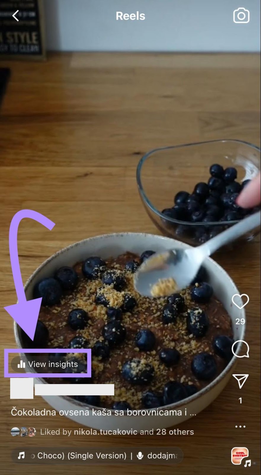 “查看见解” button highlighted in the opened Instagram Reel