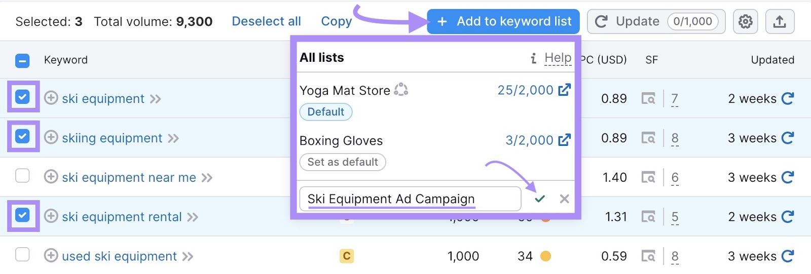 关键字魔术工具 interface for adding keywords to lists.