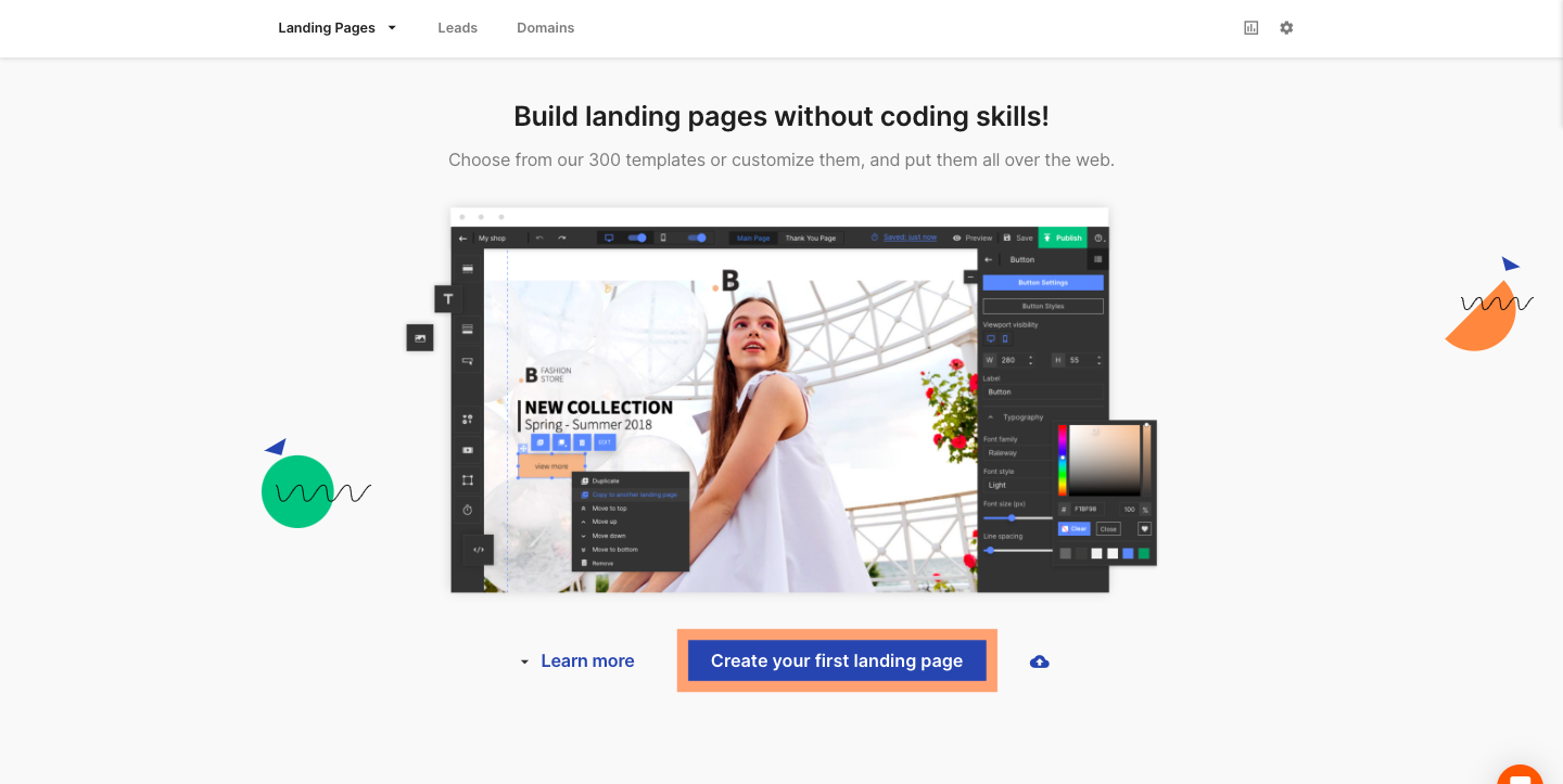 该welcome page to the Semrush 着陆页生成器.