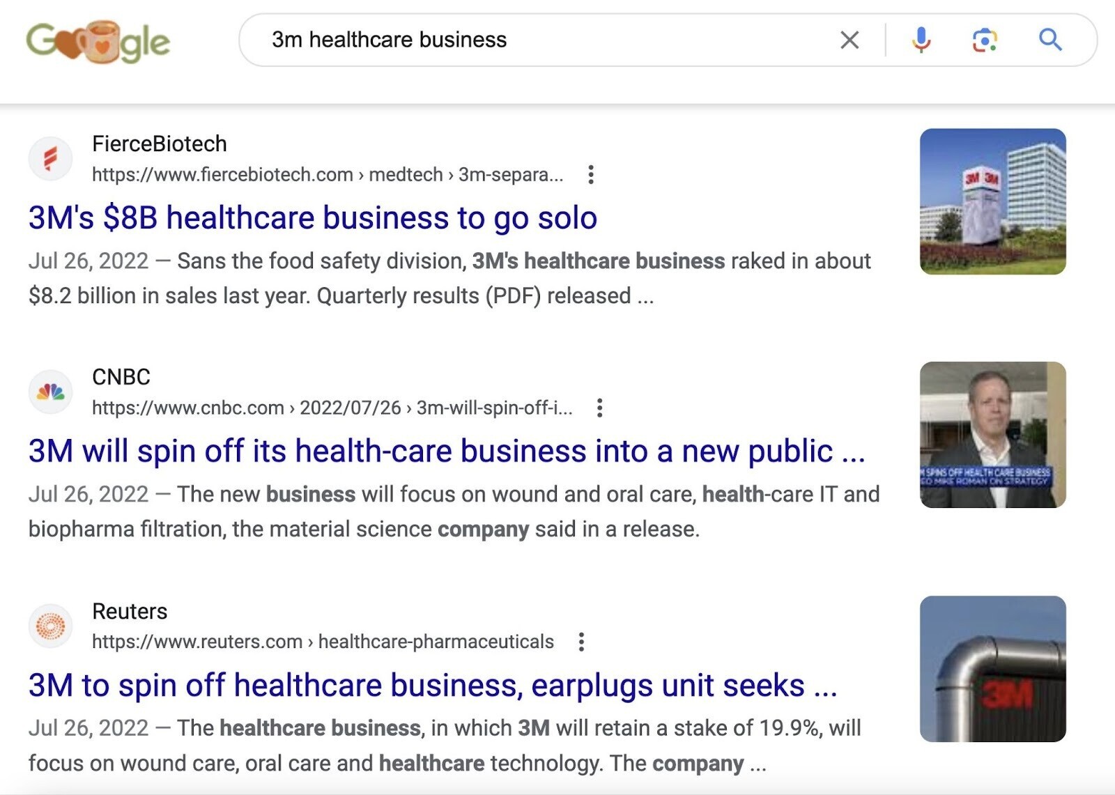 Google search results for