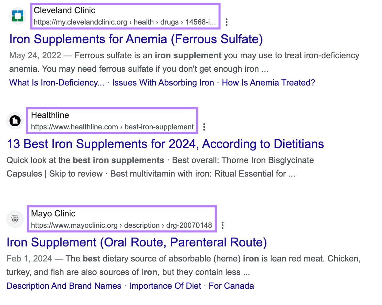 Top-ranking results for 