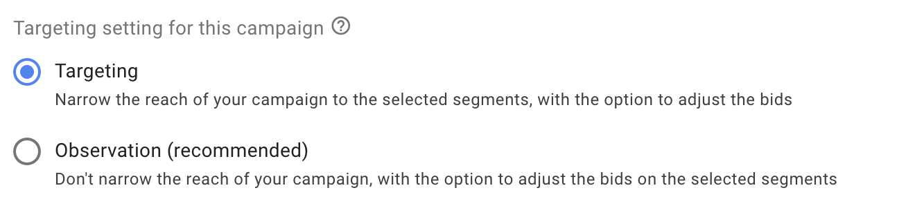 targeting option in 运动 settings