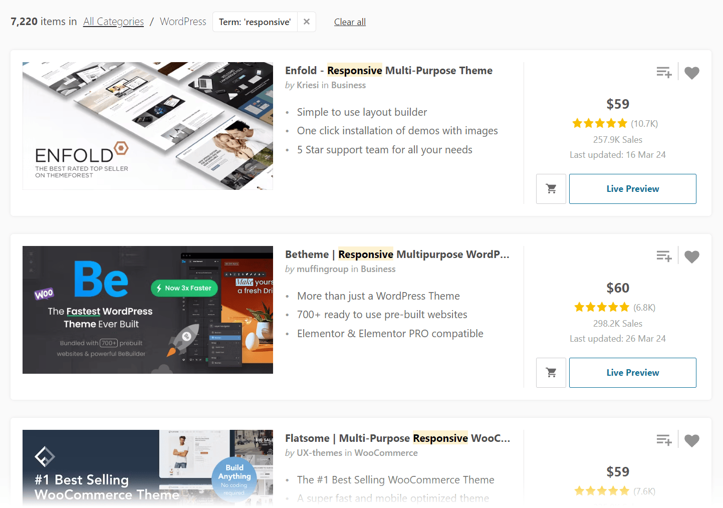 森林,森林 marketplace results showing responsive WordPress themes