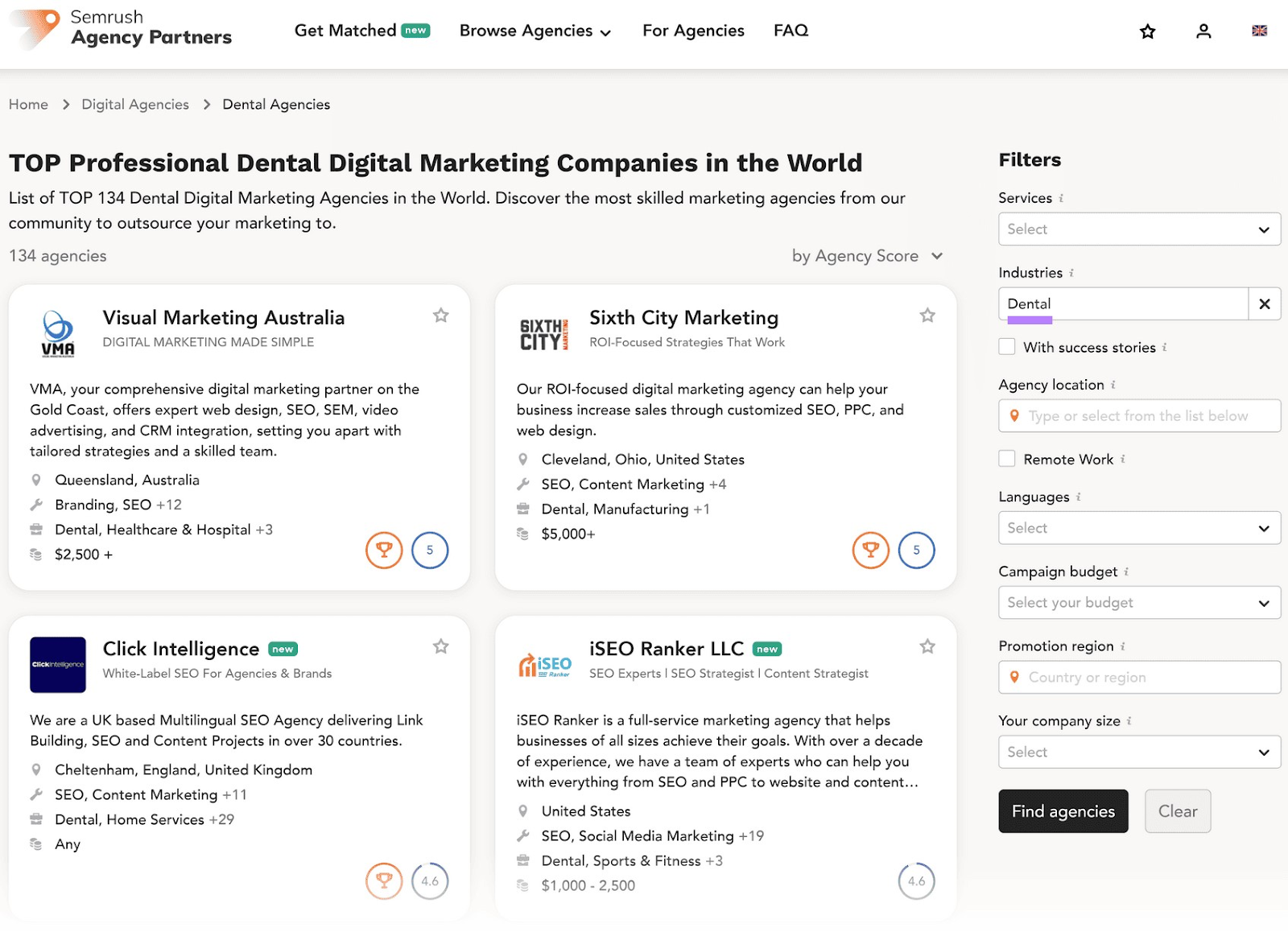 Results for dental digital marketing companies in Semrush代理合作伙伴