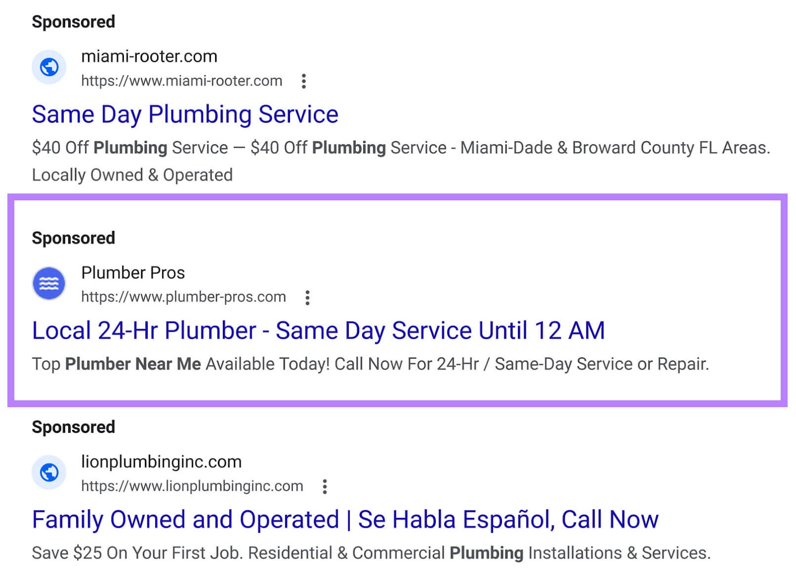 Local search ad on Google for 