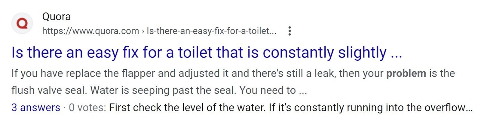 库拉's page ranking third for “how to fix running toilet”in Google