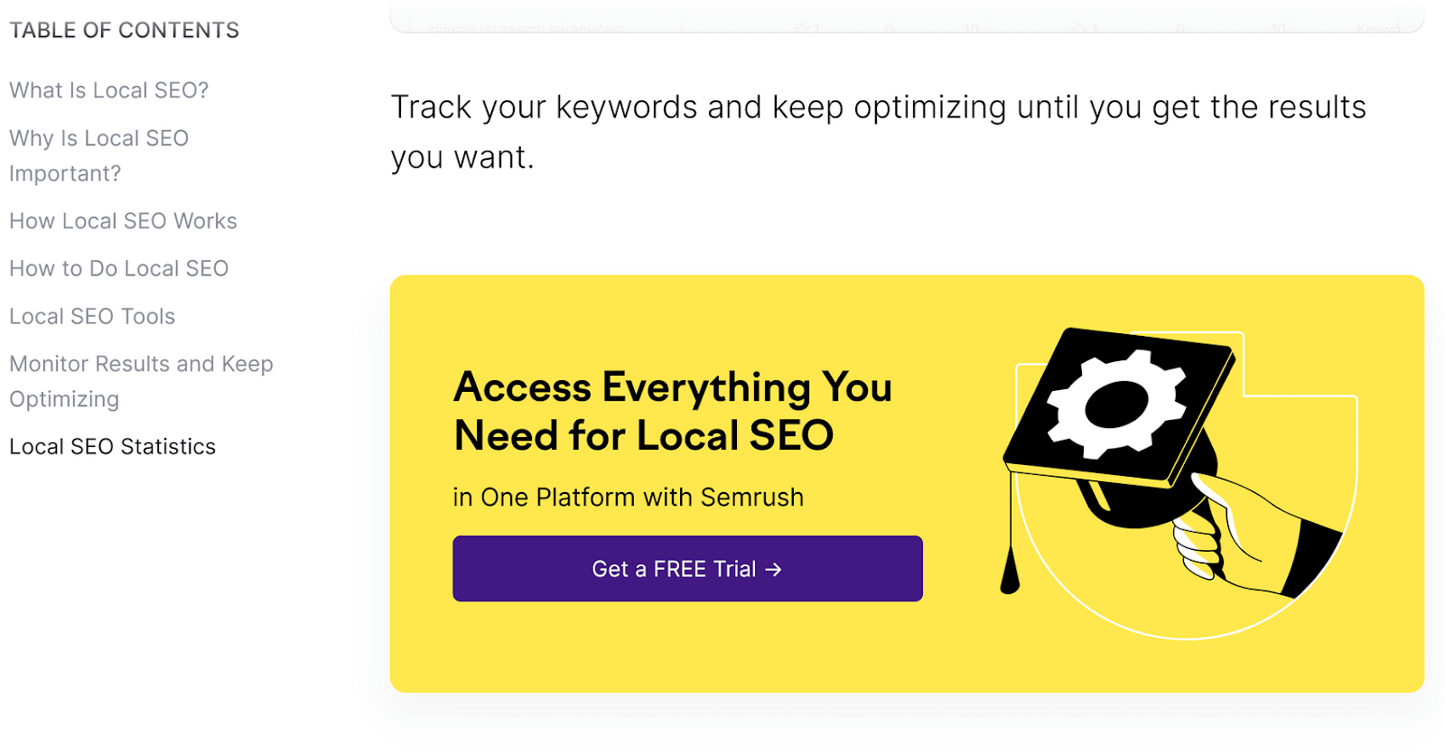 Semrush's banner ad at the bottom of a blog post