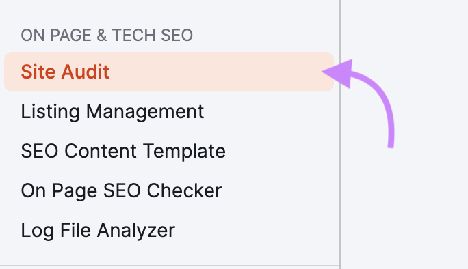 “现场审核” in Semrush menu
