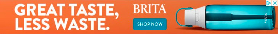 Brita’s 横额广告 with “Great taste, less waste” copy