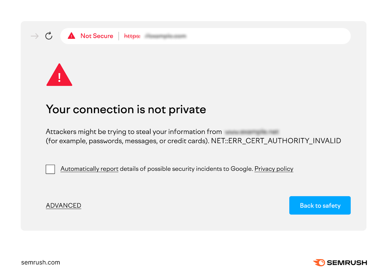 “Not secure” warning reading
