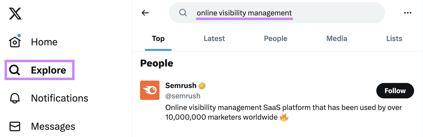 推特 search result for online visibility management