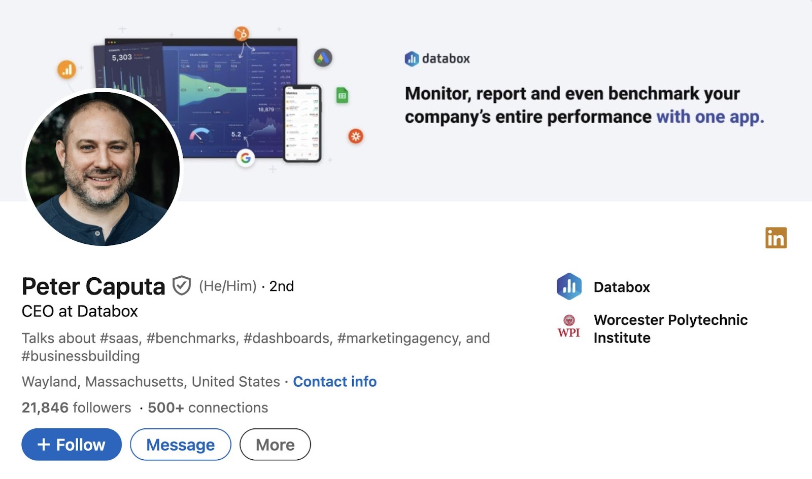 Databox CEO 彼得*卡普塔's 领英 profile