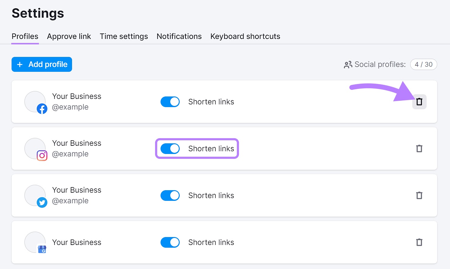 Profile settings page in 社交海报 tool