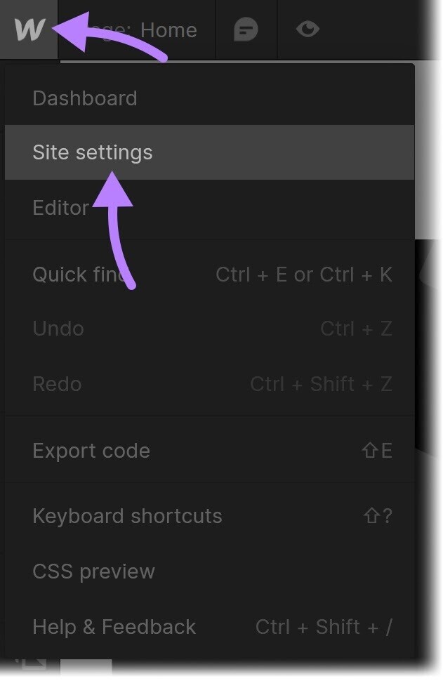 “Site Settings” selected in the Web流 menu