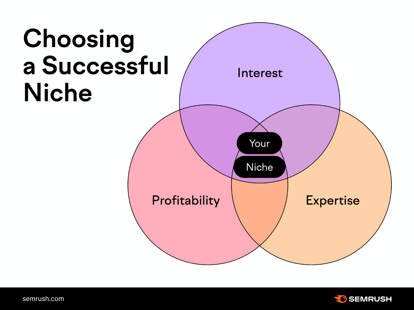 Choosing a successful niche includes considering interest, profitability,而expertise