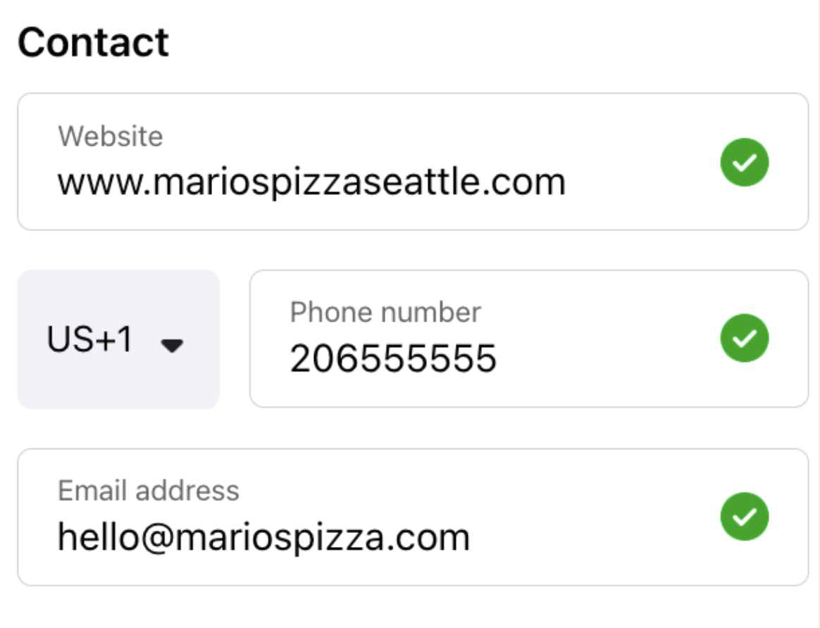 Facebook page“Contact”information