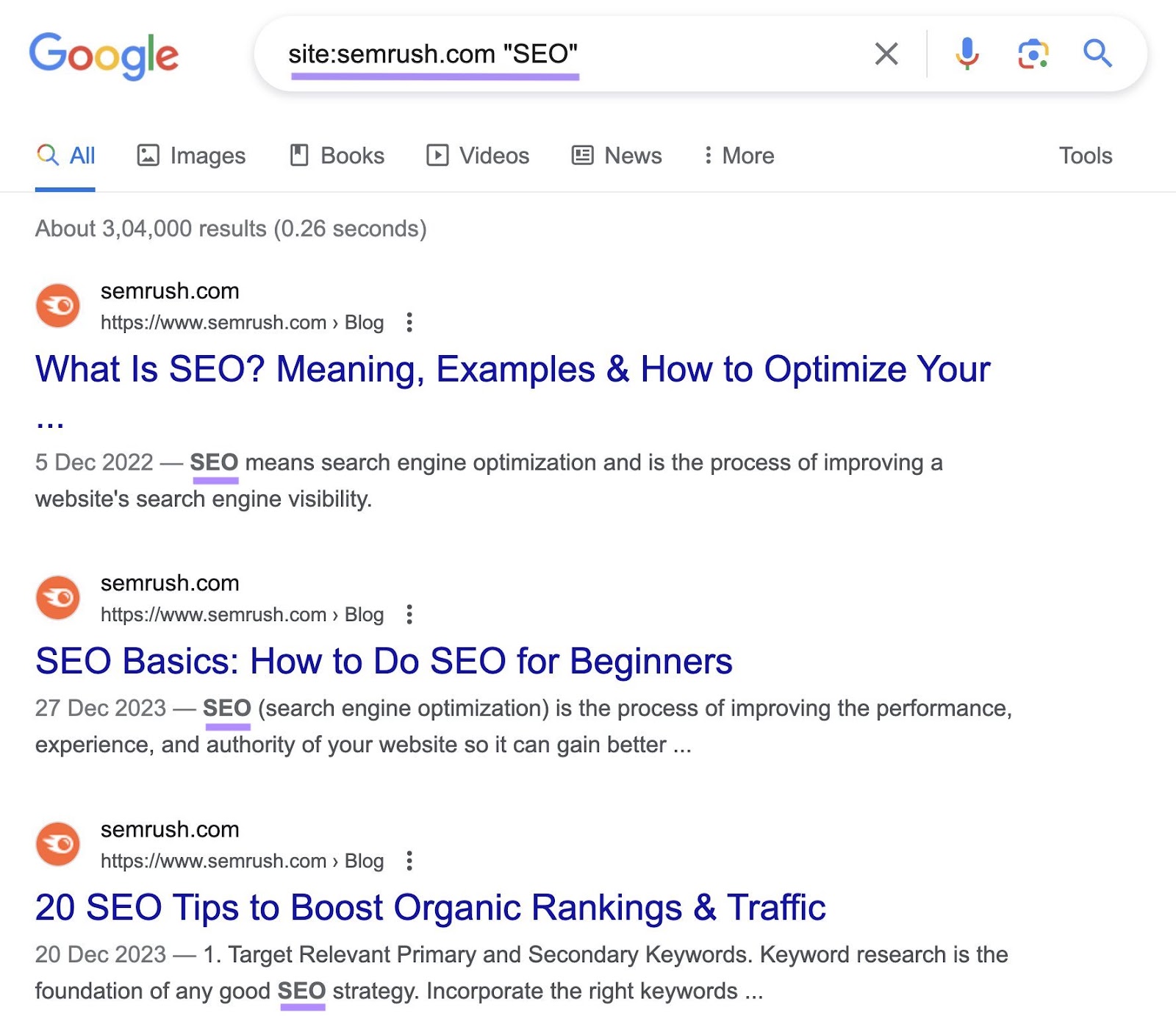 Google's SERP for