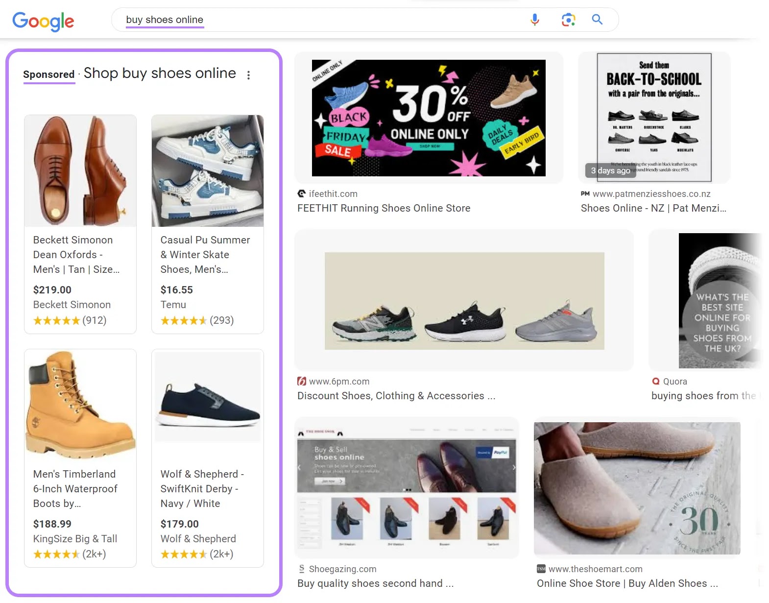 PLAs alongside image search results for