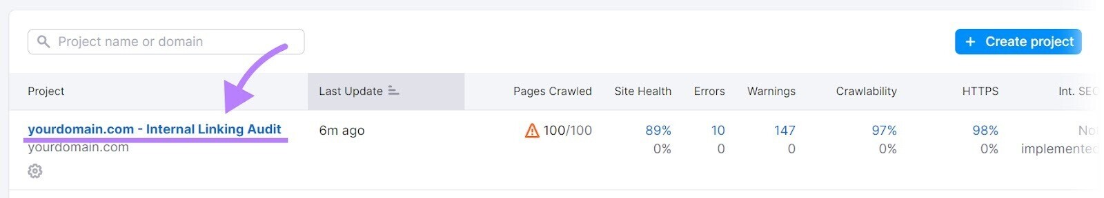 click the project name in 现场审核 to access its audit data