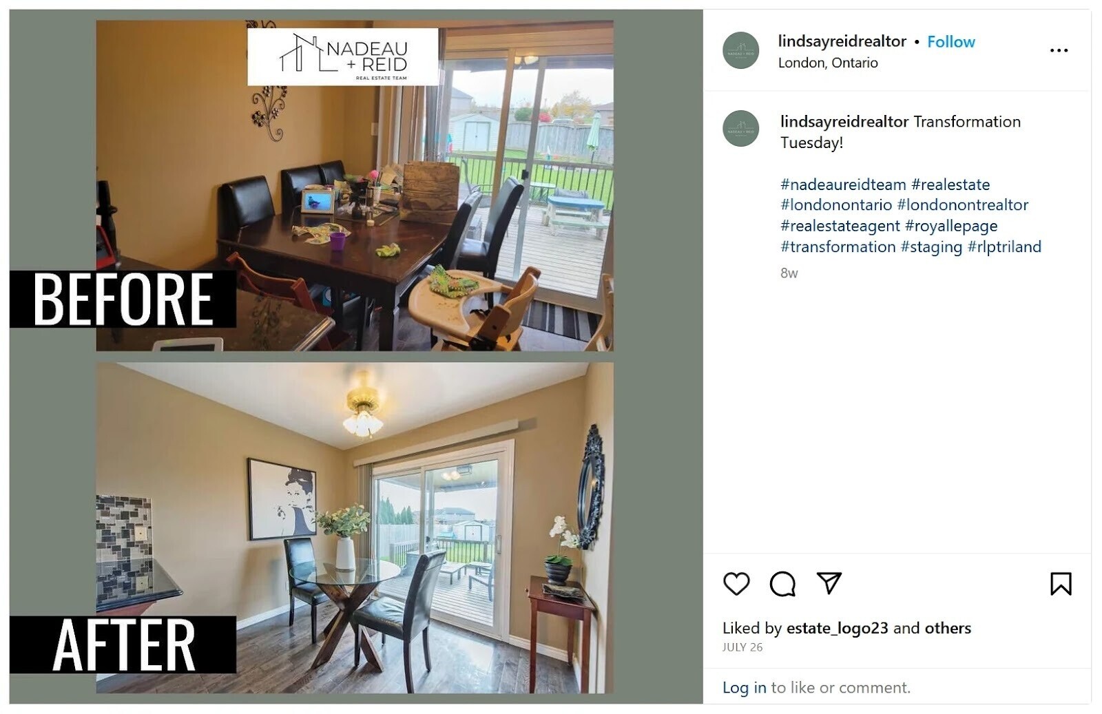 An Instagram post 展示 before and after images of a property