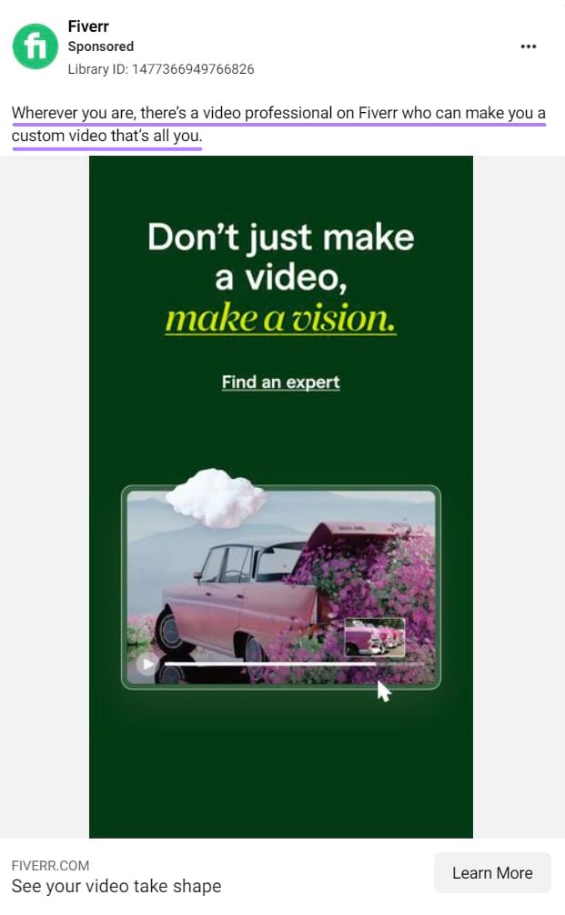 Fiverr's Facebook广告 with 