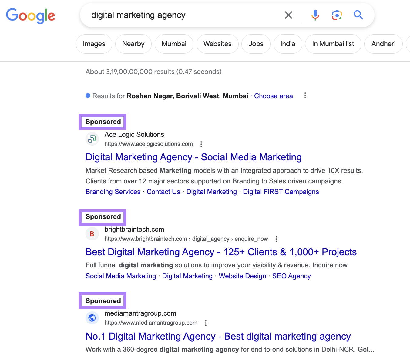 Google PPC ads for