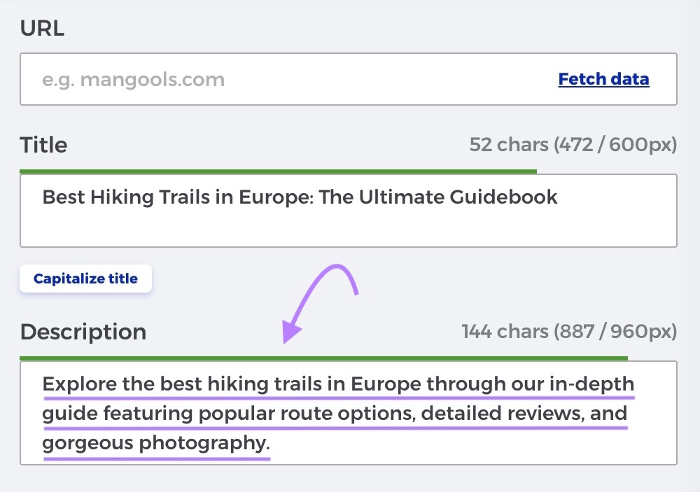 Enter meta description in the 