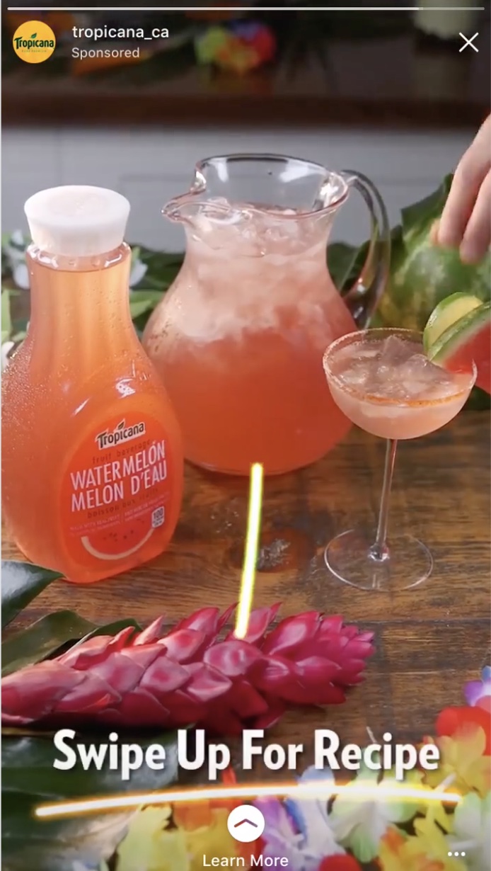 A Facebook story ad from Tropicana with 