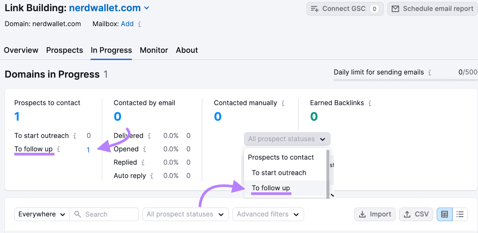 链接构建工具 helps you track the emails that haven’t received a response in seven days