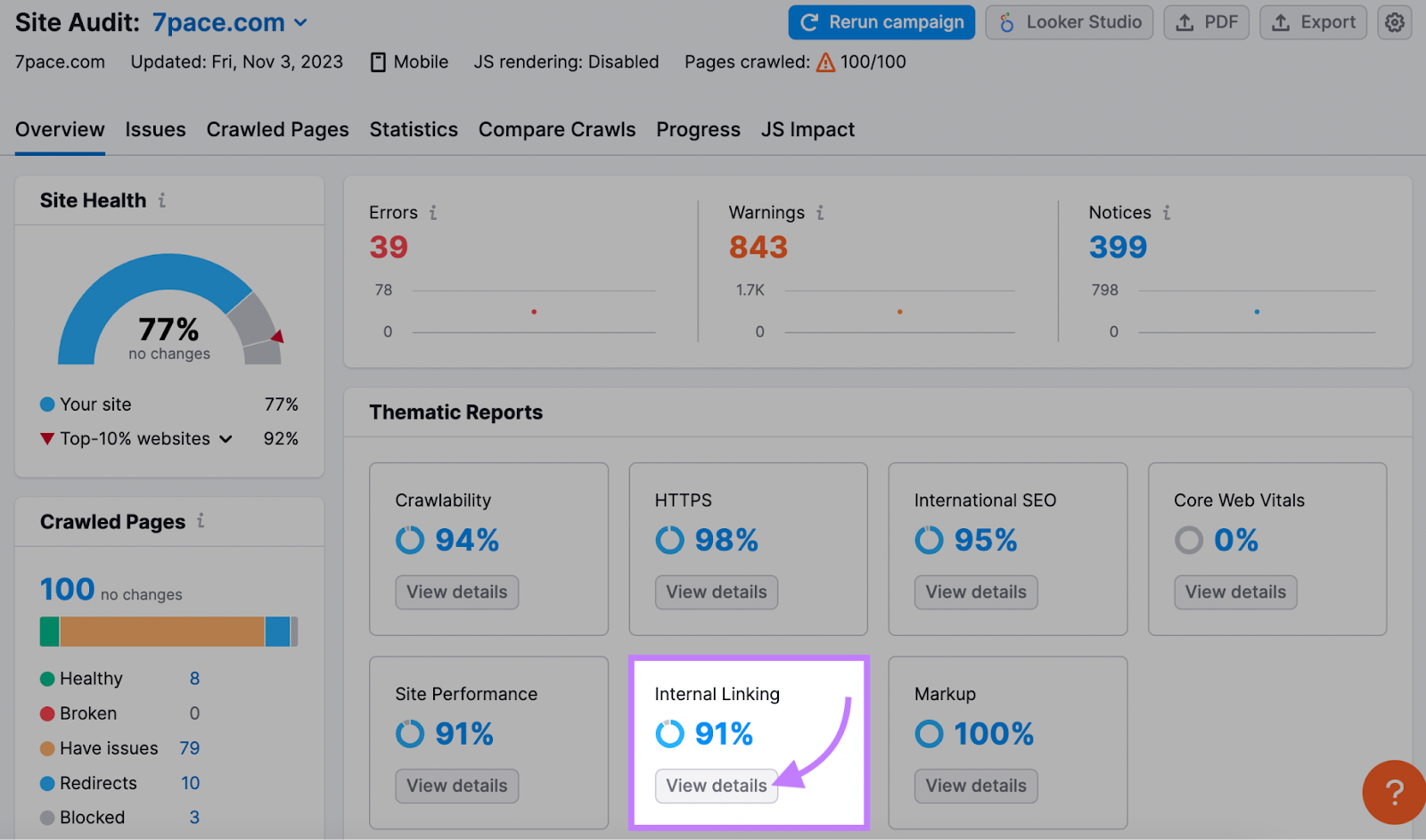 “Internal Linking” widget highlighted under