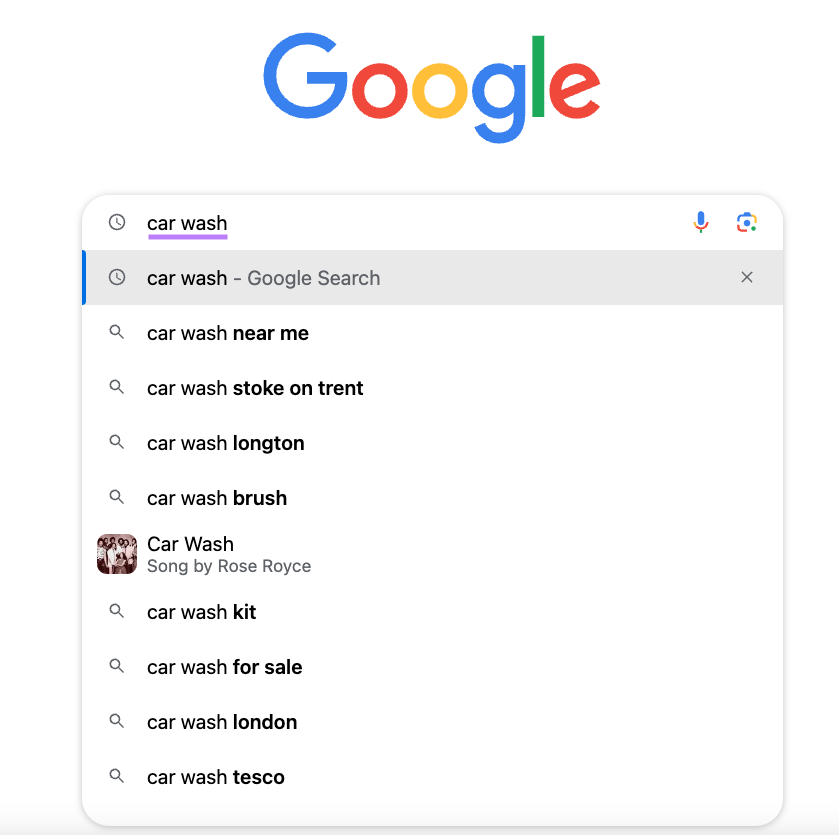 Google autocomplete suggestions for 