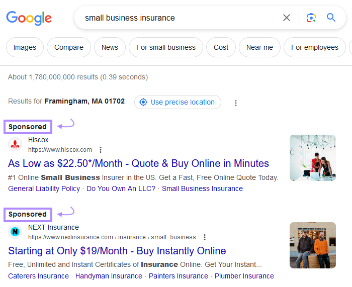 Google search ads for