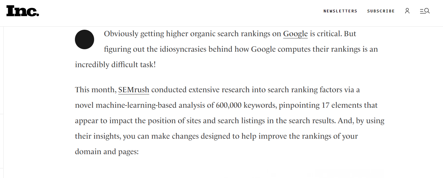 A 反向链接 to Semrush研究 from Inc.