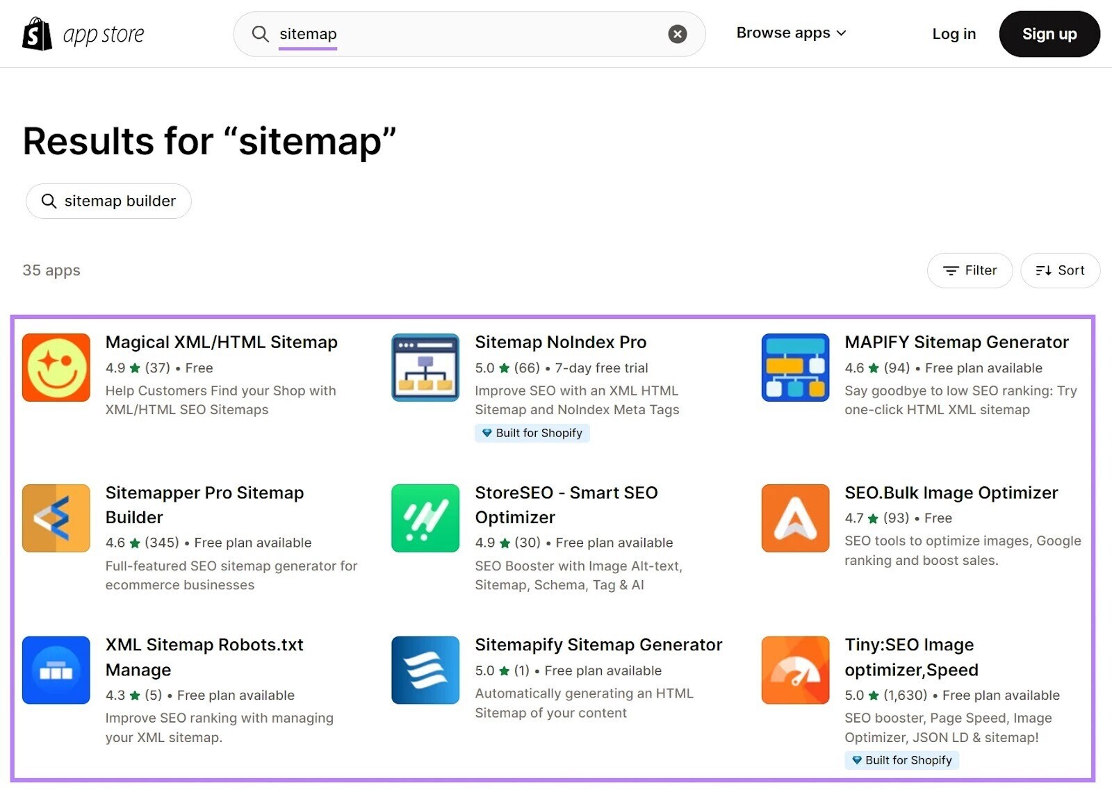 Shopify App Store's results for